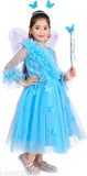 Mid-knee length blue pari dress with wings and a wand for girls' birthday party occasions
