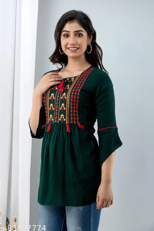 Indian-made casual embroidered short gown top, M size with bust 38 inches