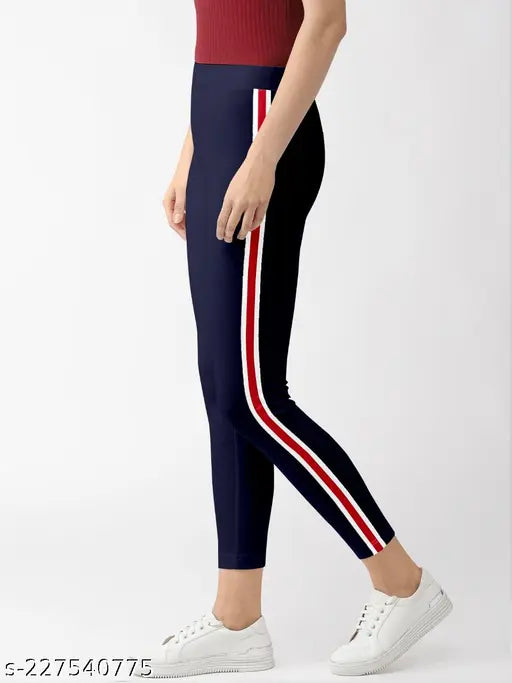 Women's solid cotton fancy jeggins pack of 3, featuring sizes 26, 28, 28, 30, 32, 34, and free size. Indian-made fashionable jeans on hanger