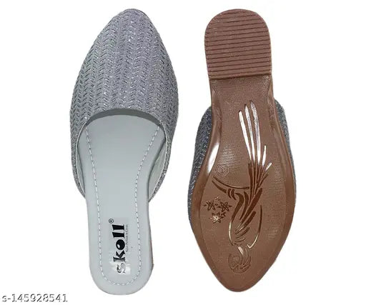 Suede synthetic open-back casual shoes for women and girls, comfortable slip-ons with woven design and slip-resistant sole, ideal for various occasions. Strapless, medium width, available in multiple sizes (IND-3 to IND-9). Made in India
