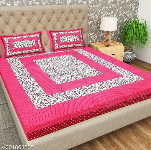 Multicolor Jaipuri floral-print 100% cotton bedsheet with 2 pillow covers, soft and breathable for a comfortable summer night's sleep