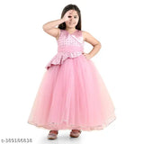 Rose pink girls' full length dress with embellishments, suitable for parties
