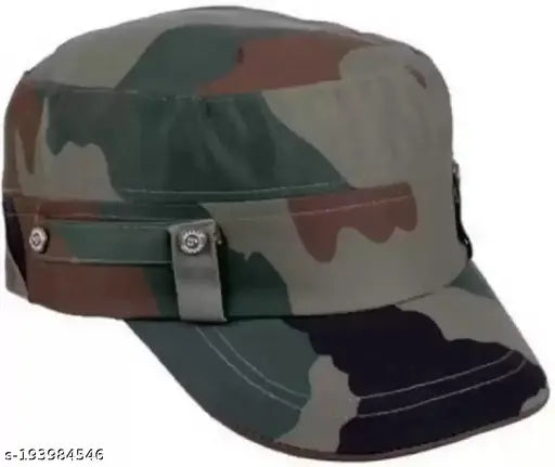 Camouflage cotton military cap for men, adjustable strap, Indian Army Soldier design, striped net pattern