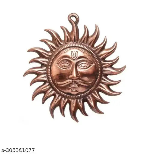 Brass Lord Sun idol statue, 6-inch Indian decorative showpiece for wall decor