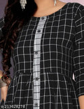 Trendy women's black and white checkered anarkali kurti with zip closure