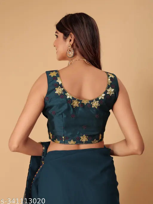 Luxurious georgette lace saree with blouse, black border embellishment