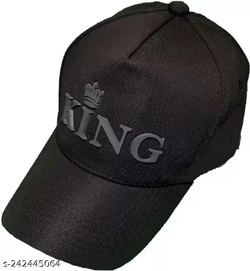 Trendy men's black cotton king cap pack-2, stylish baseball hat in black color, cotton fabric, others pattern, imported from India