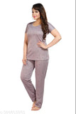 Printed nightsuits set, polyester top and pyjamas bottom for women and girls, round neck design, short sleeves