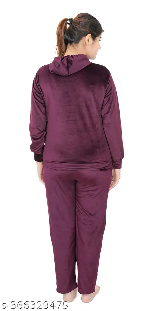 Velvet winter night suit for women - Dartline soft velvet pyjamas in solid color
