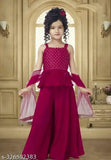 Georgette kurta sharara with crepe dupatta, vibrant ethnic girls' outfit for festivals or daily wear