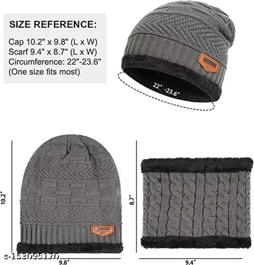 Women's Woolen Cap with Neck Muffler/Neckwarmer Set of 2 Free Size -Grey