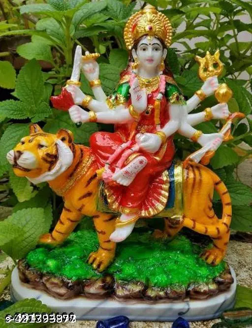 Marble Durga Mata Idol, 9cm x 5cm x 14cm, for home decor or office showpiece, Navratri temple puja murti