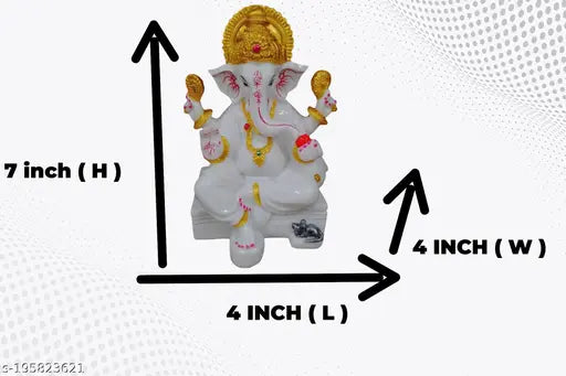 White marble Ganesha idol, detailed decorative statue for pooja room, 7 inch height