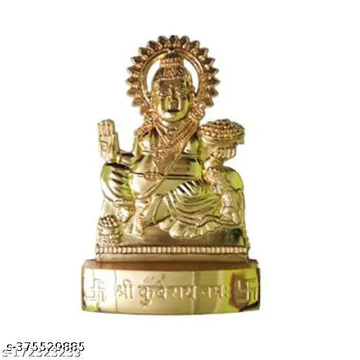Gold-plated Daridra Bhanjana Lord Kuber Murti statue (11cm) on display