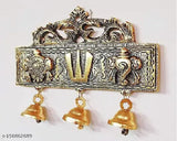 Brass Balaji Shankh Chakra Namah door hanging with 3 bells, religious idol for home office room showpiece, symbolizing Lord Vishnu's power & divinity