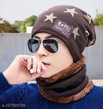 Stylish acrylic cap & fur-lined scarf, perfect for winter comfort (Men/Women)