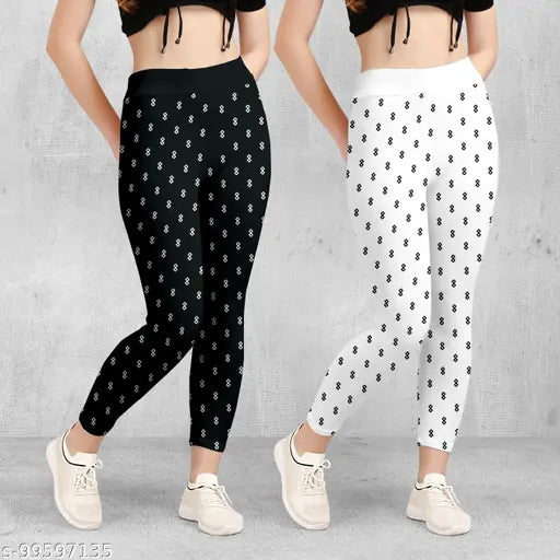 Cotton blend printed jeggings for women and girls, pack of 2 - high rise, slim fit, ankle length, dry clean only