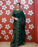 Classy vichitra silk saree in free size, solid net pattern with separate satin silk blouse, Indian party wear on display