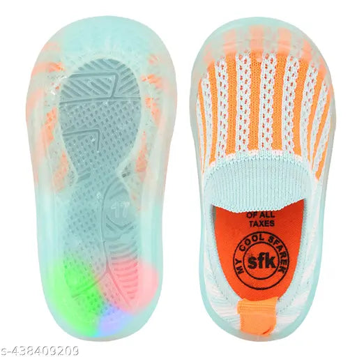 Orange knit sneakers with light LED for children