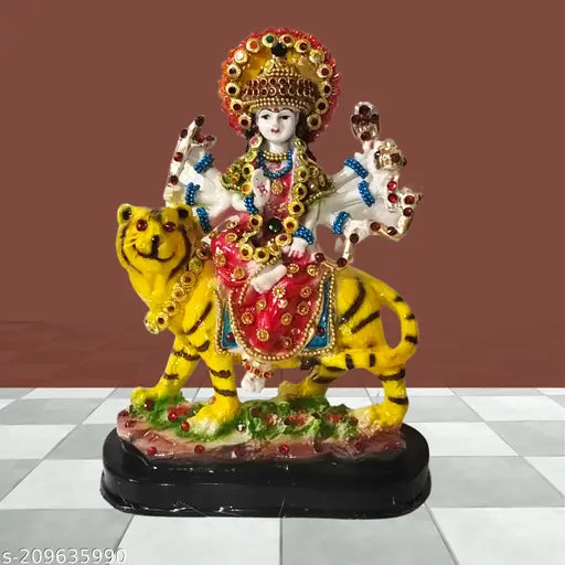Handpainted Durga Mata Sherawali Murti, poly resin statue for auspicious gifting and home decor. Perfect for temple or showcase, durable and washable. Ideal for Hindu god collectors, Diwali gifts, home warming, Mother's Day, and more. Indian craftsmanship
