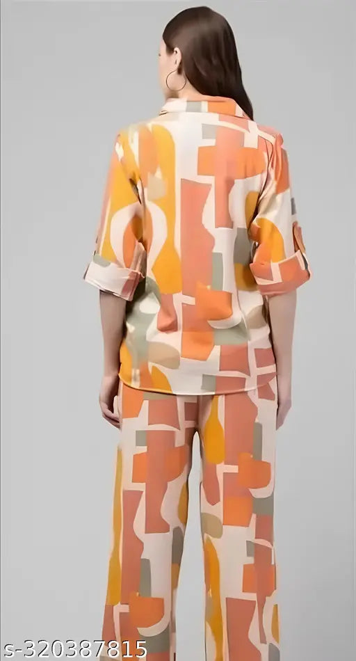 Multicolor 3/4 sleeve kurti and pant set, women's printed shirt coord set in vibrant Indian design