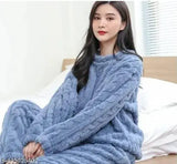 Wool winter night suit with self-design net, perfect for cozy sleepwear in cold weather. Imported soft and warm fur fabric." (107 characters)