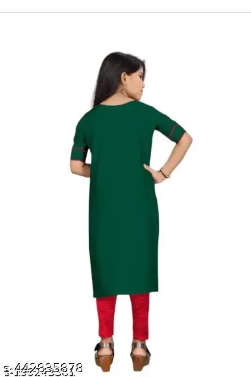 Cotton blend three-quarter sleeve kuratikurta for girls, solid net pattern, 6-13 years sizes, Indian clothing