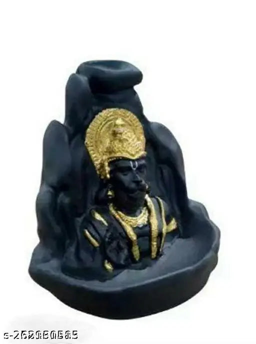 Hanuman Ji Smoke Backflow decor piece in black, 10cm polyresin with 11 cones