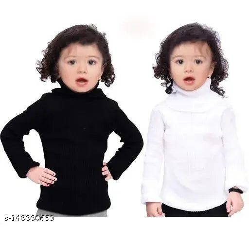 Black and white KASHIKA highneck sweaters pack for kids - wool, comfortable winter wear for boys and girls (pack 2)