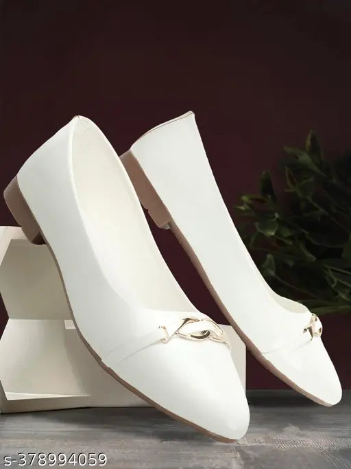 Synthetic leather white ballerinas, trendy bellies slip-on style for casual wear (India-made, sizes: IND-4, IND-5, IND-6, IND-7)