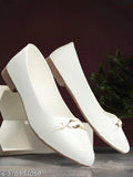 Synthetic leather white ballerinas, trendy bellies slip-on style for casual wear (India-made, sizes: IND-4, IND-5, IND-6, IND-7)