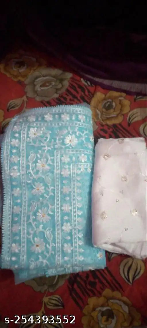 Blue net saree with heavy embroidery, Indian sequin work on soft net fabric