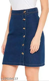 Denim button-up blouse, short skirt length
