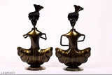 Metal handpainted Sardar Musician set of 2 showpiece figurines, intricately crafted Indian artifact home decor