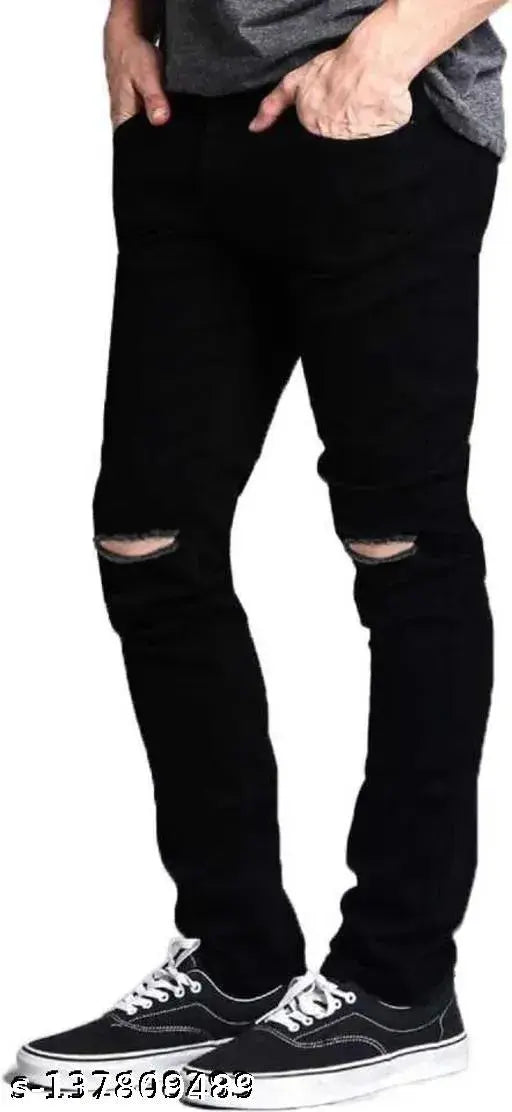 Cotton blend solid flaying jeans, size 28/30/32/34/36, India-made casual denim wear