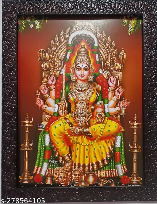 Synthetic resin, 9x12 inch Hindu Goddess Mariyamman photo frame, Indian devotional decor
