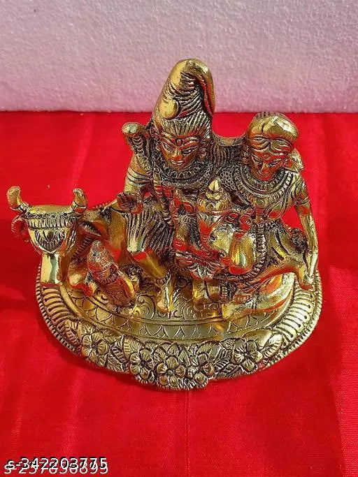 Handcrafted metal Shiva Parivar figurine (9x8x12cm), featuring Shiva, Parvati, and Nandi, ideal for home or office decor