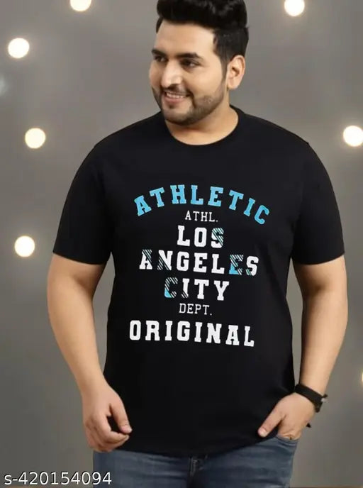 Men's Plus Size Round Neck Printed Cotton T-Shirt