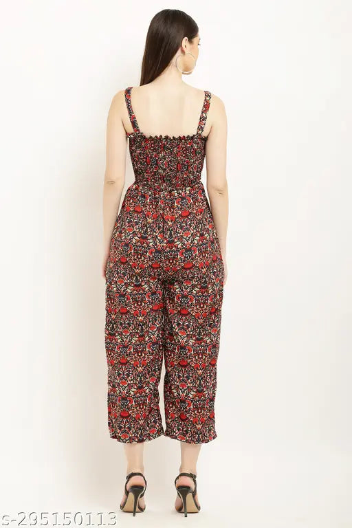 Black crepe printed jumpsuit two-piece Western style for ladies, features short sleeves and high fashion design