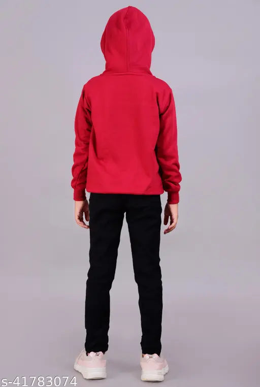 Maroon wool girls sweatshirt & hoodie, self-design with long sleeves, size 0-12 years (India origin)