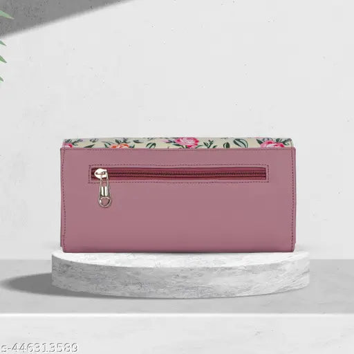 Purple floral embroidered leather phone pocket handbag, zip closure