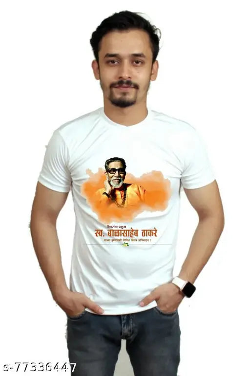 Balasaheb Thakre printed polyester short sleeves T-shirts, Indian designer men's wear (S, M, L, XL), 170 gsm micro fabric