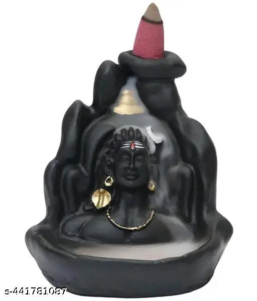 Divcoll Resin Adiyogi, Mahadev, Shiv Shankara, yellow Ganesh backflow combo with free cones. Indian handcrafted god idols & decorative smoke fountain