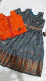 Acrylic-Jacquard floral lehenga with short sleeves, stone-embellished, suitable for kids 6-8 years, Indian occasion wear