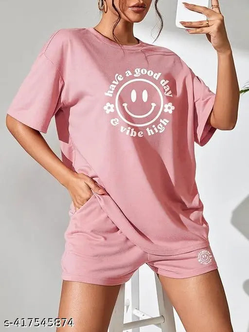 Pachtaki Creations Women's printed cotton night suit top & shorts - chic, lightweight sleepwear with round neckline and cute prints, perfect for comfortable, restful nights