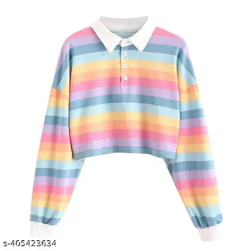 Striped Lycra long-sleeve crop top, classic trendy printed design from India
