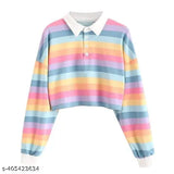 Striped Lycra long-sleeve crop top, classic trendy printed design from India