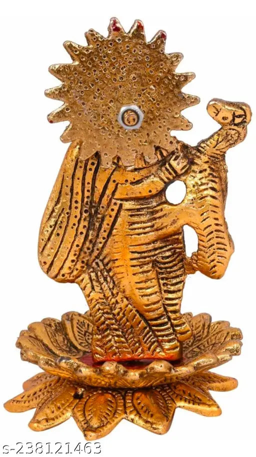Metal Radha Krishna idol playing flute on kamal flower, for vastu, home, office gifting - Indian art, 8x8x14 cm