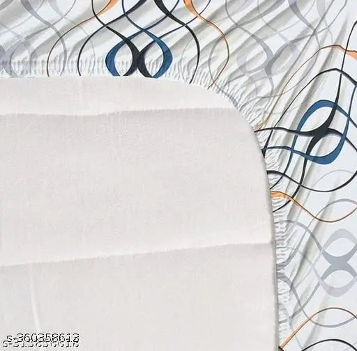 Cotton blend, superfine geometrics - Radhey fitted bedsheet, 2 pillow covers, double queen size, ideal for adults in mild winter