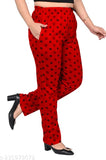 Women's comfy cotton pyjamas, red & black pattern, lower waist